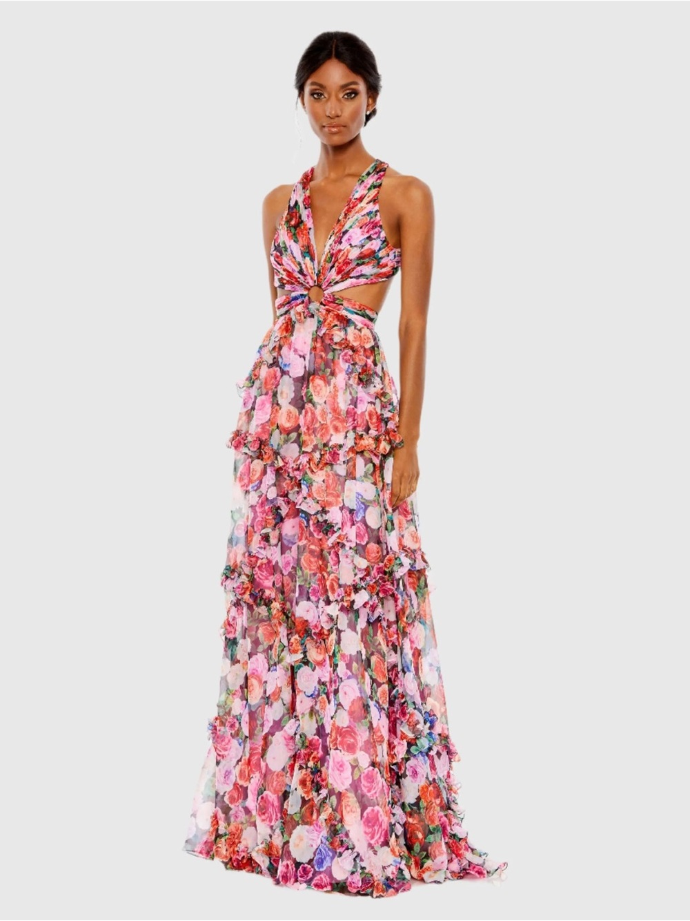 Mac Duggal 68076 Multicolor Ruffled Cut Out Sleeveless Gown Size 8 NWT